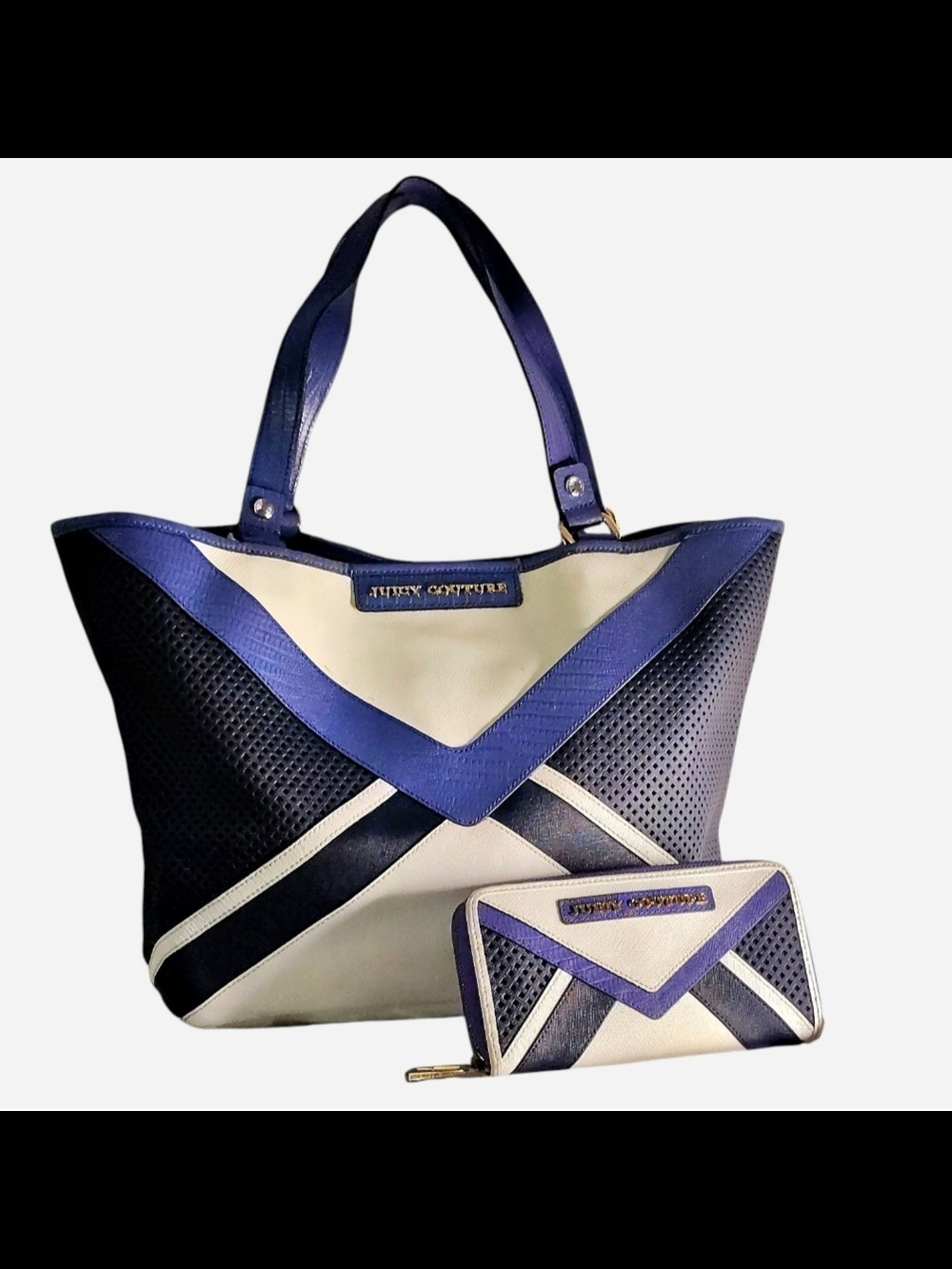 Juicy Couture Navy, Cream & Blue Tote with Matching Wallet